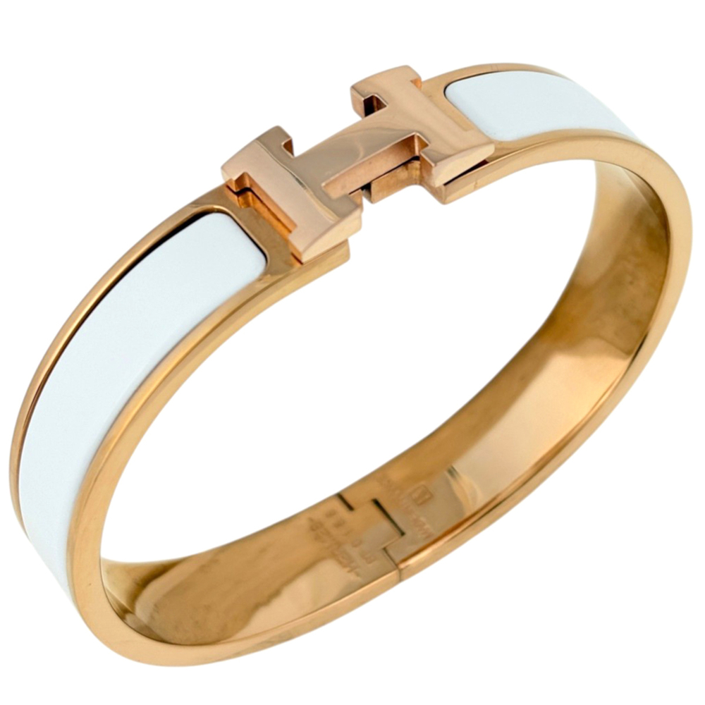 Hermes HERMES Clic H Bangle Enamel Bracelet Clack GP Pink Gold White Women's